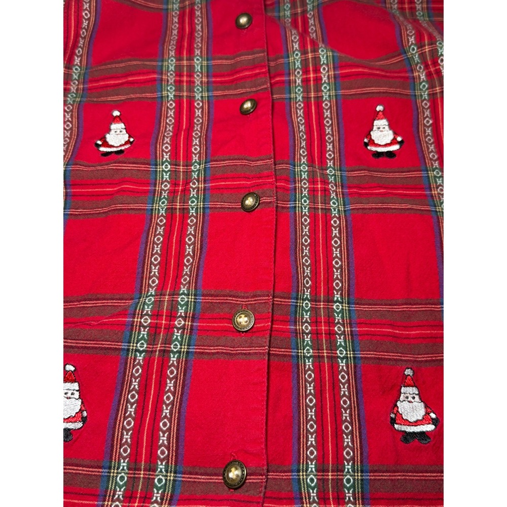 Karen Scott Sport Red Plaid Christmas Embroidered Cute Cotton Shirt Large - Picture 3 of 7